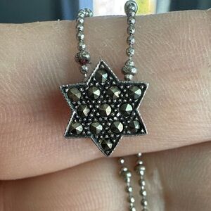 Sterling Silver Star of David Marcasite Necklace - Silver